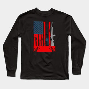 Fishing Rod Hunting Rifle American Flag Long Sleeve T-Shirt